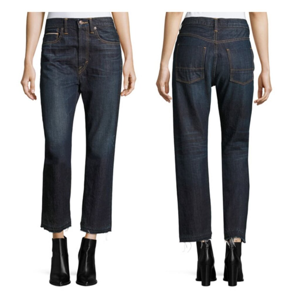 Vince Union Slouch Released Hem Jeans Dark Vintage Wash Frayed Boyfriend